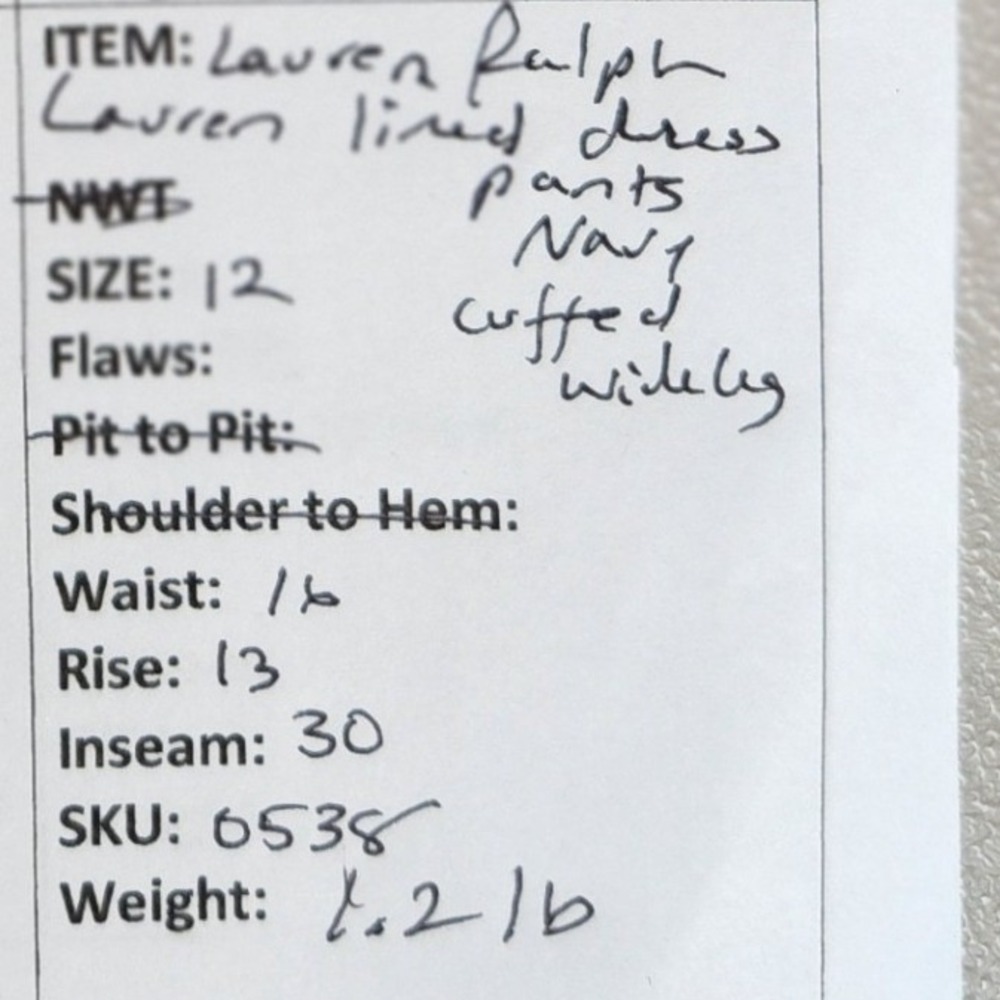 Lauren Ralph Lauren Dress Pants Navy Blue Worsted Wool Wide‎ Leg Cuffed Size 12 - Picture 7 of 9